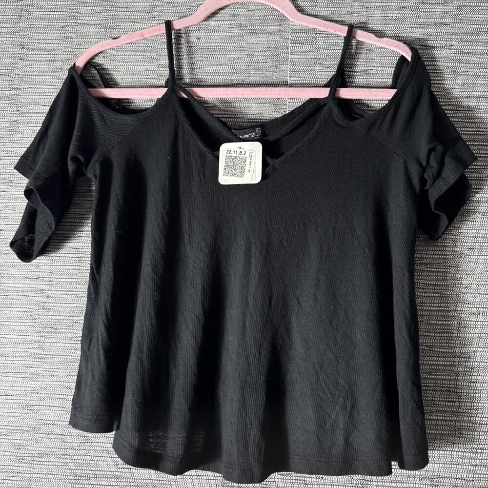 Popular 21 Cold Shoulder Top Shirt, Black, Large